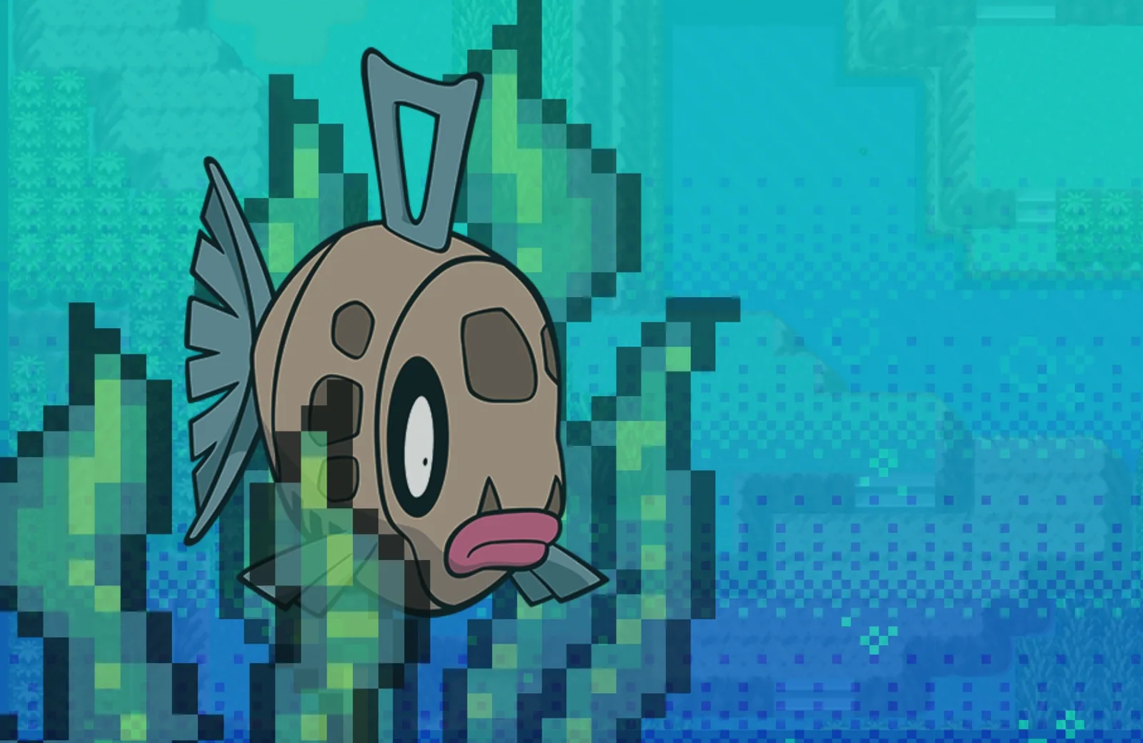 Feebas Underwater with some pixel art weeds