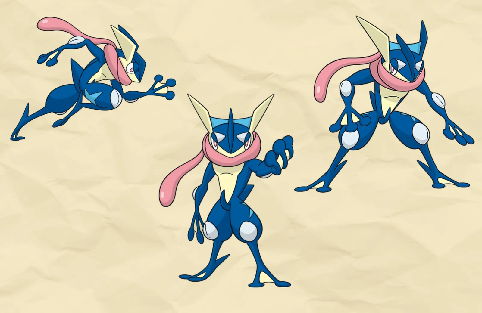 Greninja in various poses.