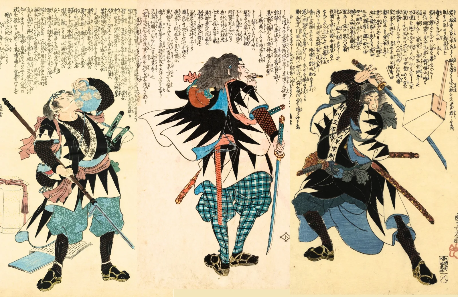 Three of Utagawa Kuniyoshi's Faithful Samurai. 