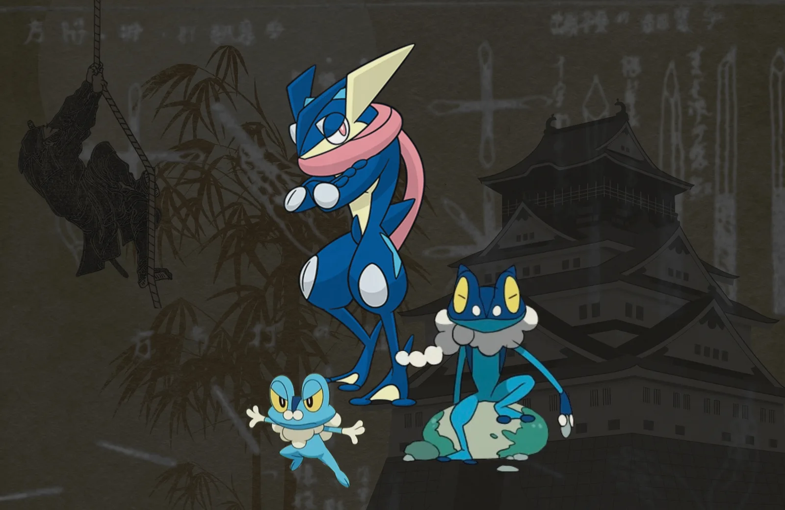 Greninja, Frogadier, and Froakie